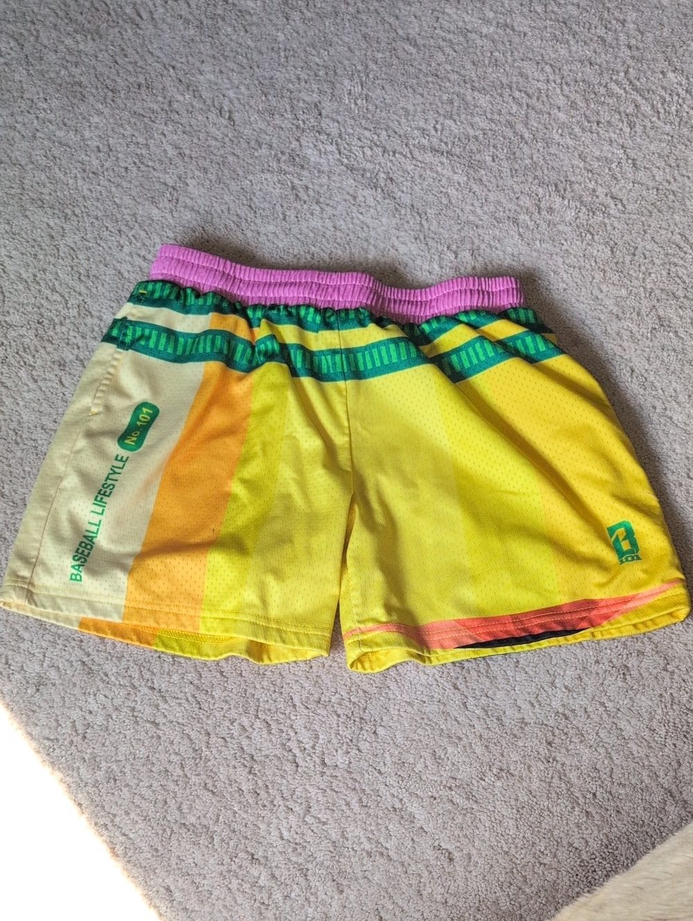 Neon Yellow Athletic Shorts with Pink Waistband